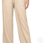 Women Linen Pants Wide Leg Casual Palazzo Pants Cotton Linen Lounge Beach Summer Pants with Pockets 29"/31"/ 33"