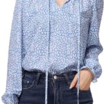 Women Boho Floral Printed Blouse Dressy Tops Drawstring Casual V Neck Lantern Long Sleeve Shirts