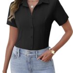 Women Button Down Shirts Short Sleeve Dress Shirts Basic Business Collared Work Blouses