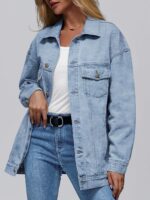 Women Jean Jacket Denim Long Sleeve d Button Down Shirts Trendy Coat Fall Fashion Winter Clothes Outfit - Image 2